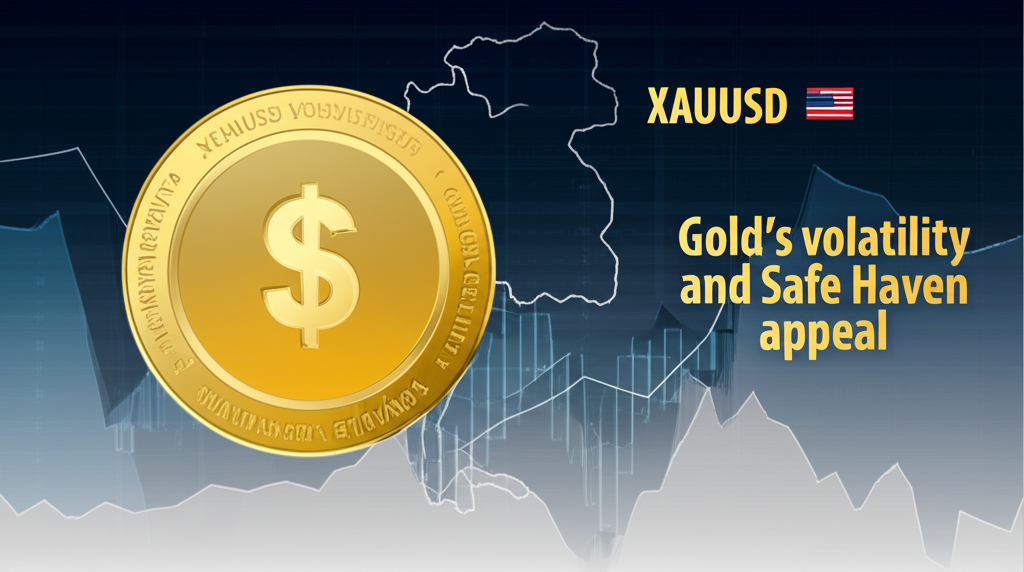 เหรียญทอง XAUUSD พร้อมสัญลักษณ์ดอลลาร์ แผนที่ประเทศไทย และกราฟโลก แสดงความผันผวนและความนิยมของทองคำในฐานะสินทรัพย์ปลอดภัย