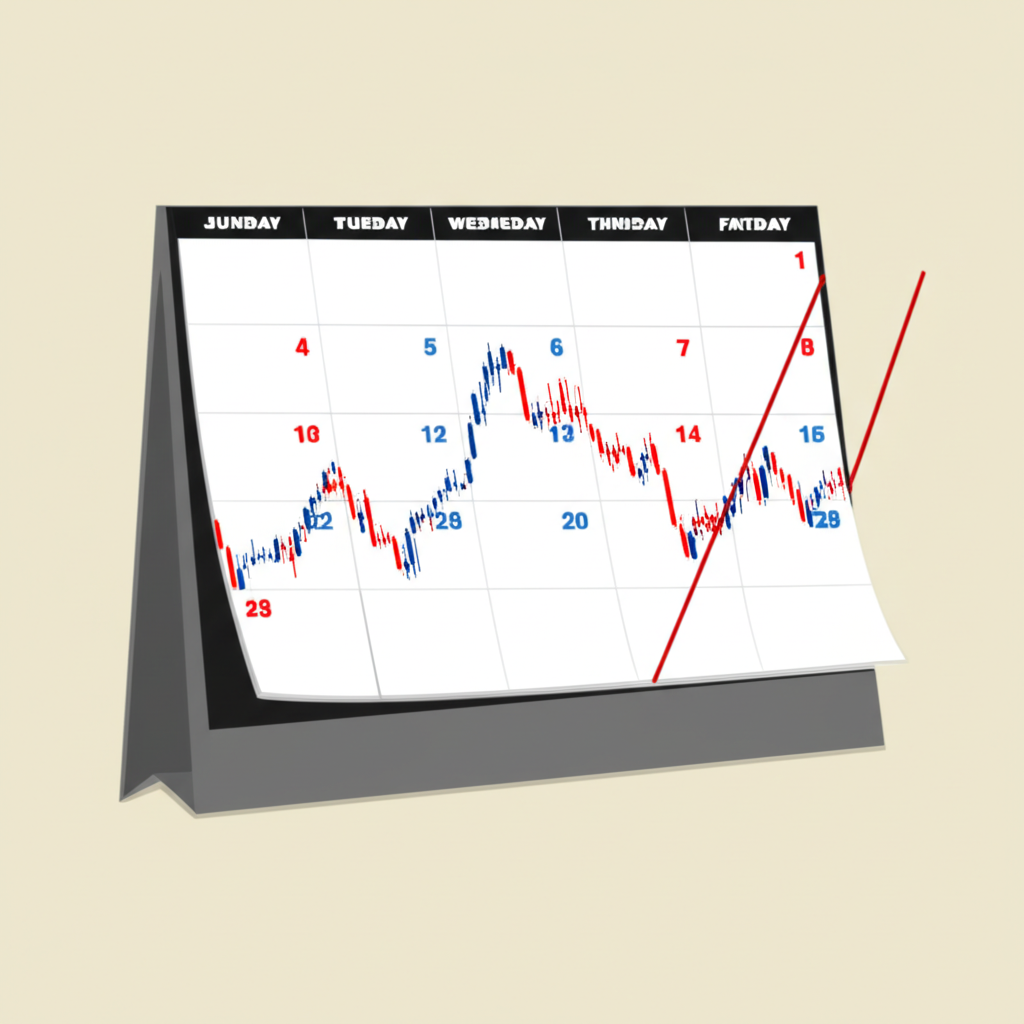 ปฏิทินที่แสดงช่วงสุดสัปดาห์และวันหยุด โดยมีช่องว่าง (Gap) บนกราฟราคา Forex