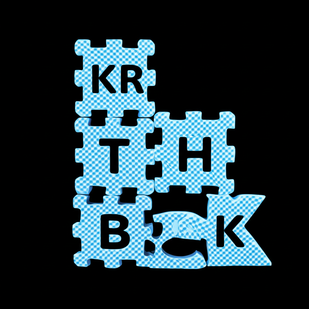 ภาพ Swift Code KRTHTHBK แบ่งเป็นชิ้นส่วนปริศนา แสดง KR, TH, TH, BK