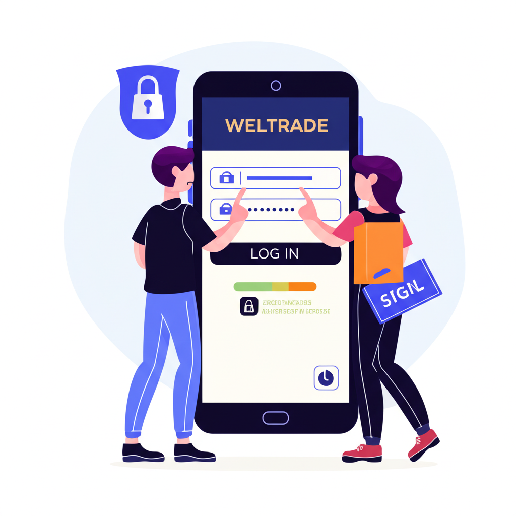 ภาพประกอบการเข้าสู่ระบบ Weltrade แบบทีละขั้นตอนพร้อมเน้นองค์ประกอบด้านความปลอดภัย