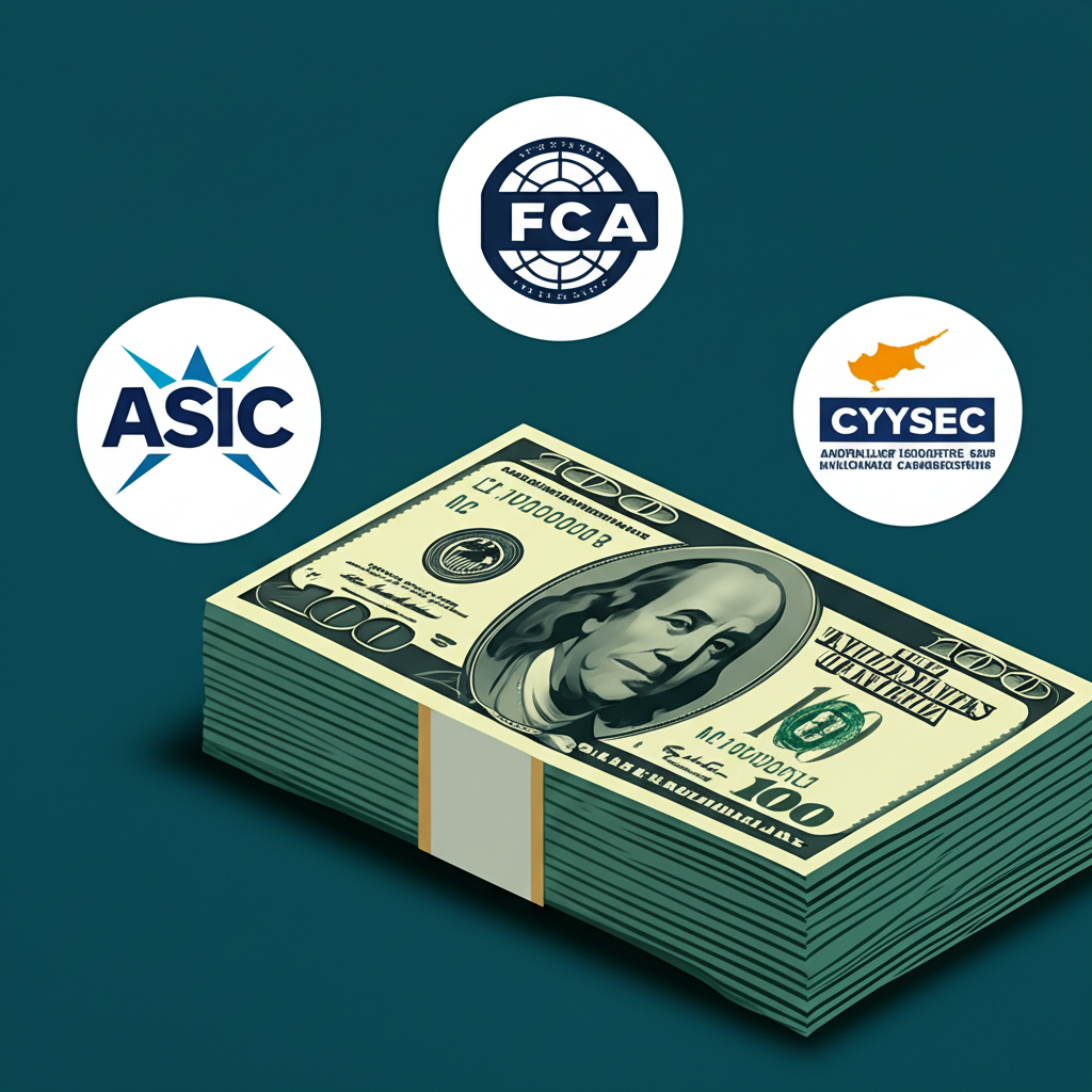 โลโก้หน่วยงานกำกับดูแลระดับโลกอย่าง ASIC, FCA, CySEC ล้อมรอบและปกป้องเงินทุนของนักเทรด Forex อย่างโปร่งใสและปลอดภัย
