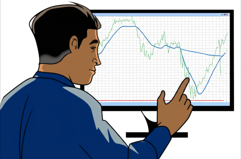 นักเทรดชาวไทยกำลังวิเคราะห์กราฟหุ้นพร้อมเส้น RSI อย่างมั่นใจ