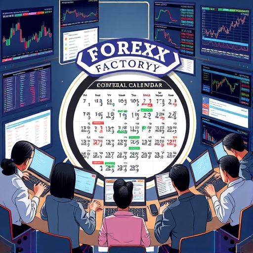 ภาพประกอบเว็บไซต์ Forex Factory ที่แสดงปฏิทินเศรษฐกิจและกราฟการเคลื่อนไหวของตลาด
