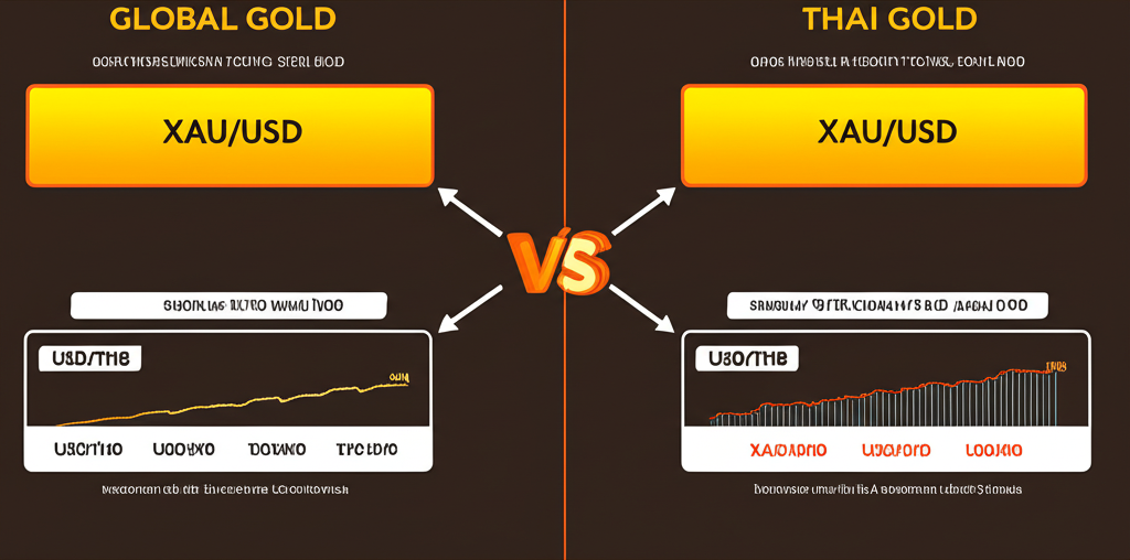 เปรียบเทียบทองคำโลก (XAU/USD) กับทองคำไทย พร้อมอัตราแลกเปลี่ยน USD/THB ที่มีผลต่อกำไรขาดทุน
