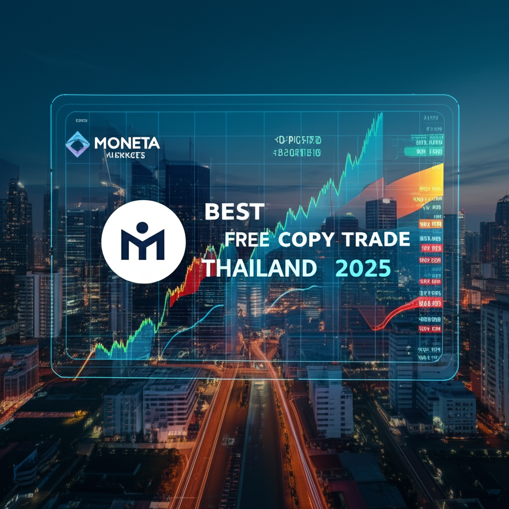 ภาพประกอบเมืองแห่งอนาคตพร้อมกราฟการซื้อขายดิจิทัล แสดงโลโก้ Moneta Markets สะท้อนเทรนด์ Copy Trade ฟรีที่ดีที่สุดในไทยปี 2025