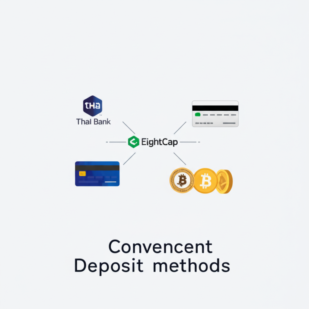 ช่องทางการฝากเงินกับ Eightcap ที่รองรับทั้งธนาคารในประเทศ บัตรเครดิต กระเป๋าเงินดิจิทัล และคริปโตเคอร์เรนซี