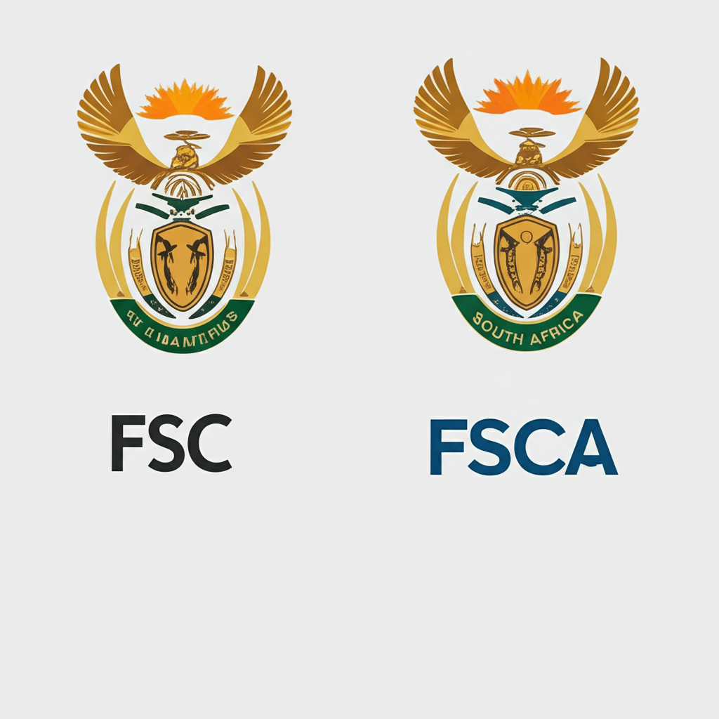 ภาพประกอบแสดงหน่วยงานกำกับดูแล FSC มอริเชียส และ FSCA แอฟริกาใต้ พร้อมโลโก้ แสดงถึงการคุ้มครองเงินทุนลูกค้า