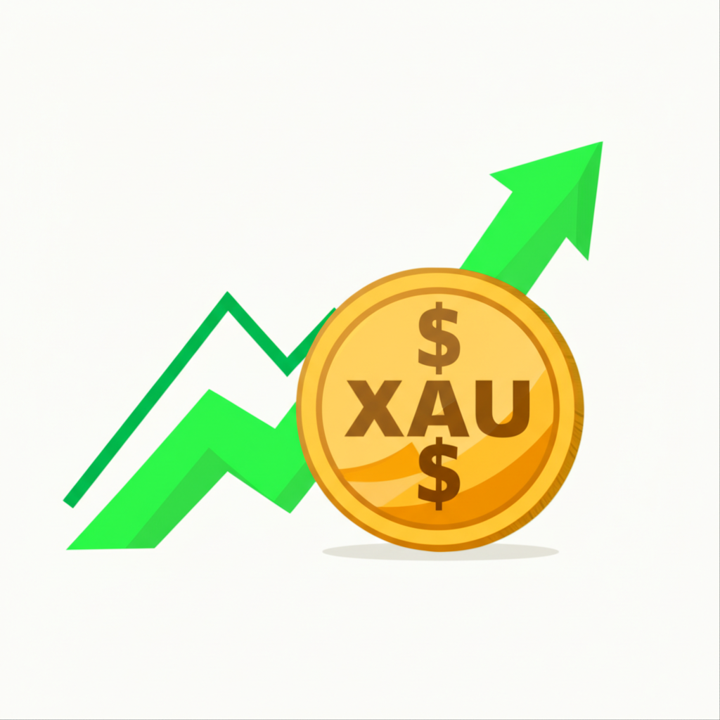 ภาพประกอบแนวคิด XAUUSD แสดงเหรียญทองคำที่มีคำว่า XAU และสัญลักษณ์ดอลลาร์ พร้อมกราฟแนวโน้มราคาสูงขึ้น แสดงถึงการซื้อขายทองคำสปอต