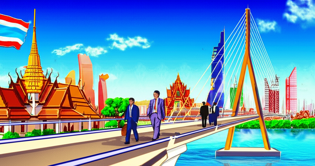 ภาพสะพานเชื่อมประเทศไทยกับทิวทัศน์เมืองเวียดนามที่คึกคัก นักลงทุนไทยกำลังข้ามไป