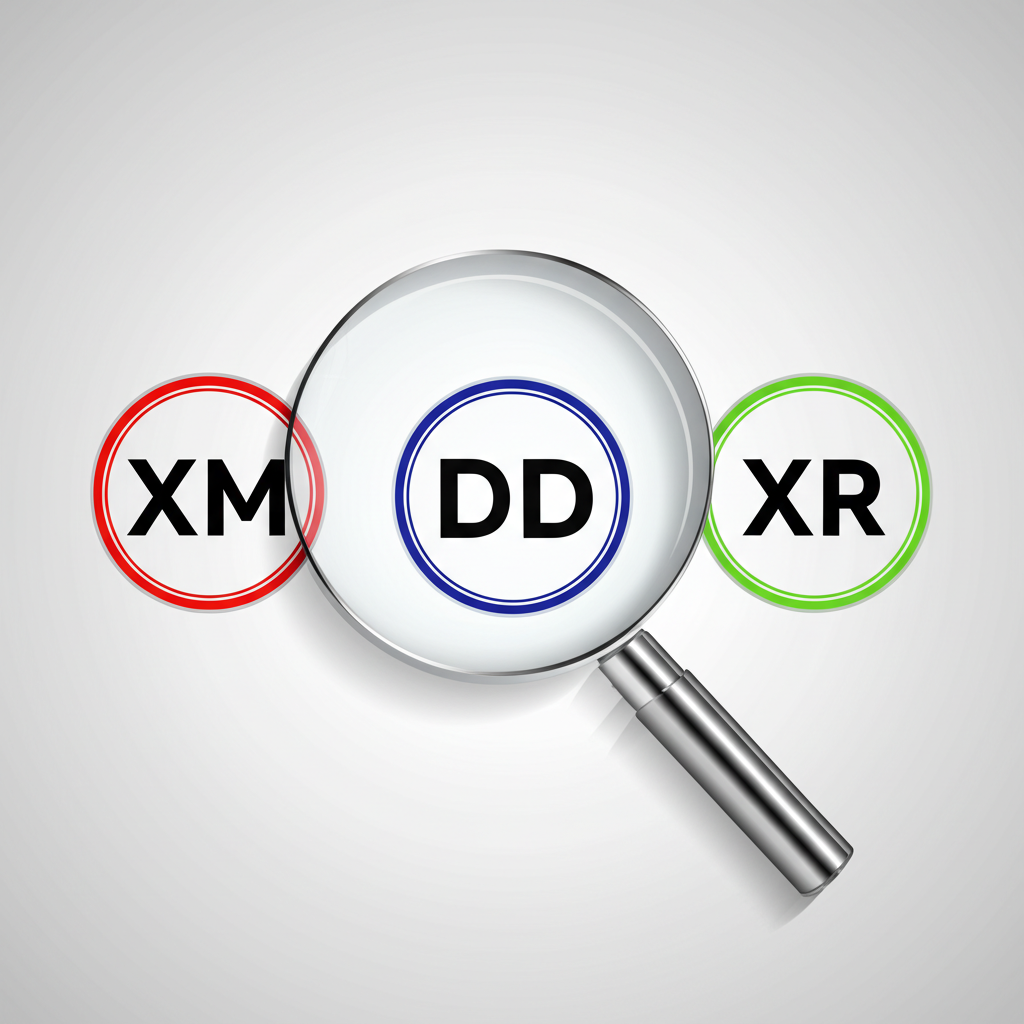 ภาพประกอบสัญลักษณ์ต่าง ๆ ในตลาดหุ้น เช่น XM, XD, XR ในรูปแบบตราสัญลักษณ์ พร้อมแว่นขยายศึกษาความหมาย