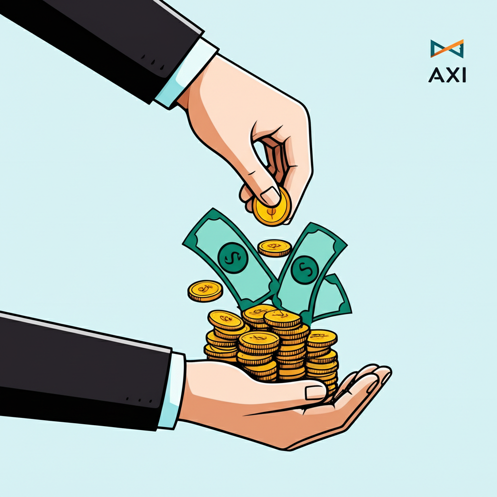 ภาพมือรับกองทุนขนาดใหญ่จาก Axi แทนความหมายของโปรแกรมให้ทุน