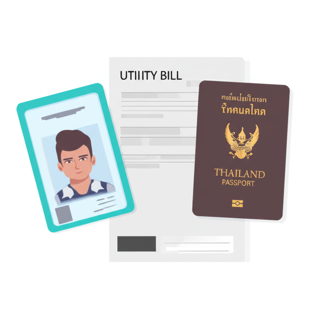 ภาพรวมของเอกสารสำคัญสำหรับการยืนยันตัวตน: บัตรประชาชน หนังสือเดินทาง บิลค่าไฟ และใบแจ้งยอดธนาคาร