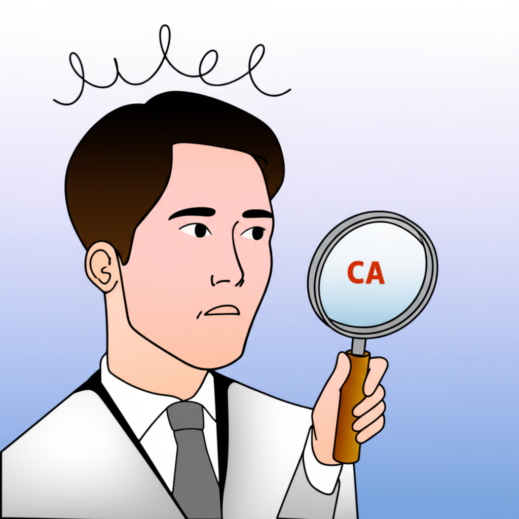 นักลงทุนชาวไทยมองดูกระดานหุ้นที่มีเครื่องหมาย 'CA' ด้วยแว่นขยาย แสดงความสงสัย