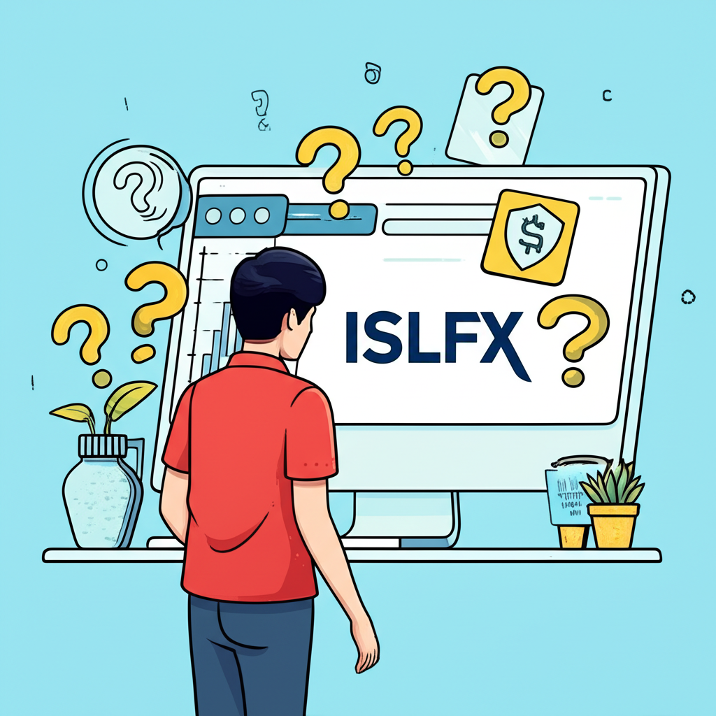 นักเทรดชาวไทยกำลังจ้องมองหน้าจอที่มีโลโก้ ISLFX, กราฟราคา และสัญลักษณ์คำถามเกี่ยวกับความปลอดภัย