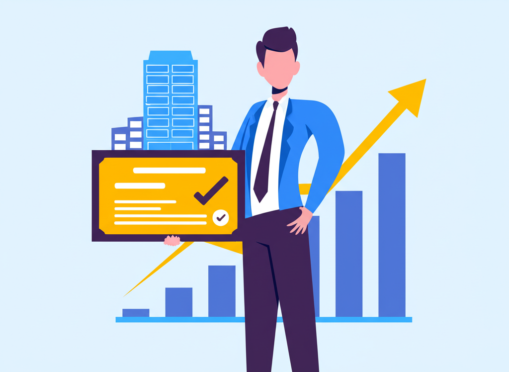 Illustration: Investor with common stock, representing company ownership, voting rights, and high growth potential.